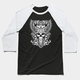 Dark Guardian: The Mysterious Combination of Skull and Owl Baseball T-Shirt